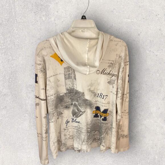 Univ of Michigan Zip Hoodie Women’s Size M Cream Graphic Go Blue Wolverines - Picture 5 of 8